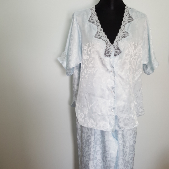VTG Pajama Lounge Set LovLee Pale Blue Top & Pants - Picture 3 of 10